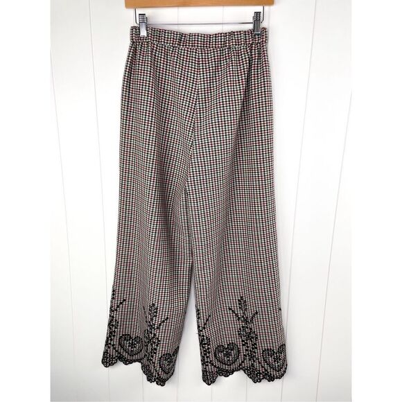 Sfizio Houndstooth Embroidered Eyelet Hem Wide Leg Pants Work Trousers 4 - Picture 16 of 16